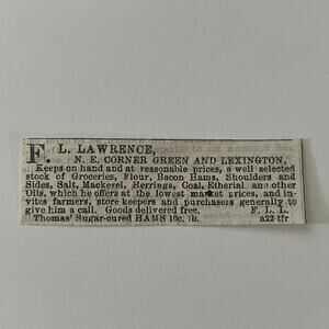 FL Lawrence Groceries Green Lexington 1862 Civil War Baltimore Clipping SAJ2-S27